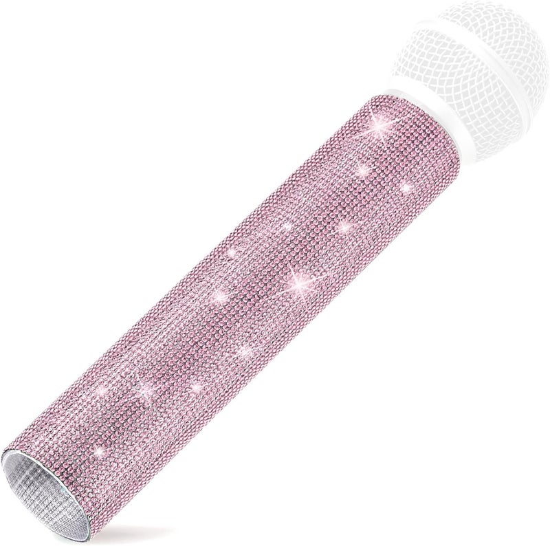 Facmogu Mic Not Include Glitter Microphone Handle Cover, Rhinestone Wireless Handle Microphone Sleeve Cover, Bling Sparkle Mic Decorative Sleeve, Handle Body Covers for Universal Microphone -Pink - Image 1